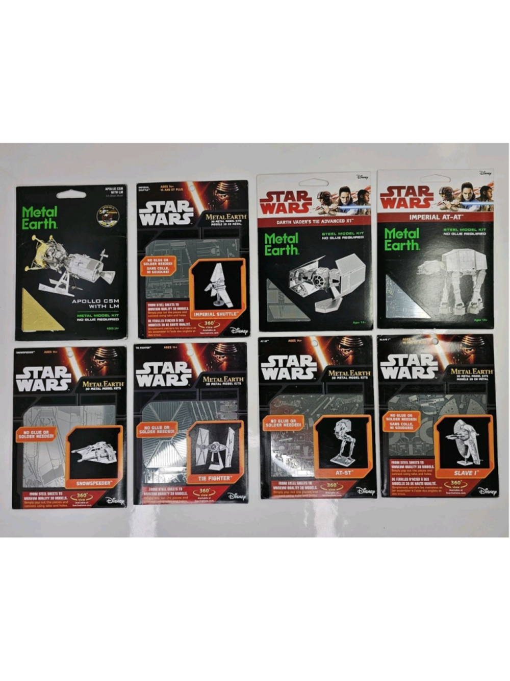 SEALED 8pcs Star Wars Space Metal Earth 3D Metal Model Kits Apollo CSM AT-AT Etc